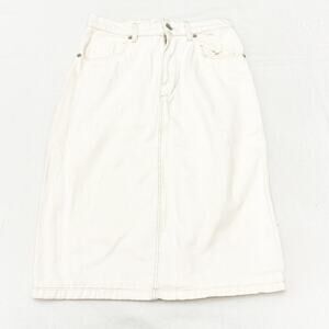 Zara Off White Midi Length Below The Knee Denim Jean Skirt Cream Size L